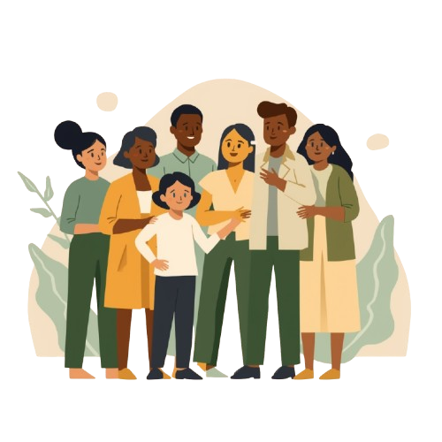 Illustration of a diverse group of people standing together in support of one another